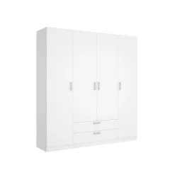 Armario Maxi 4 puertas + barra + 2 cajones + 9 compartimentos blanco 215x200x52 cm