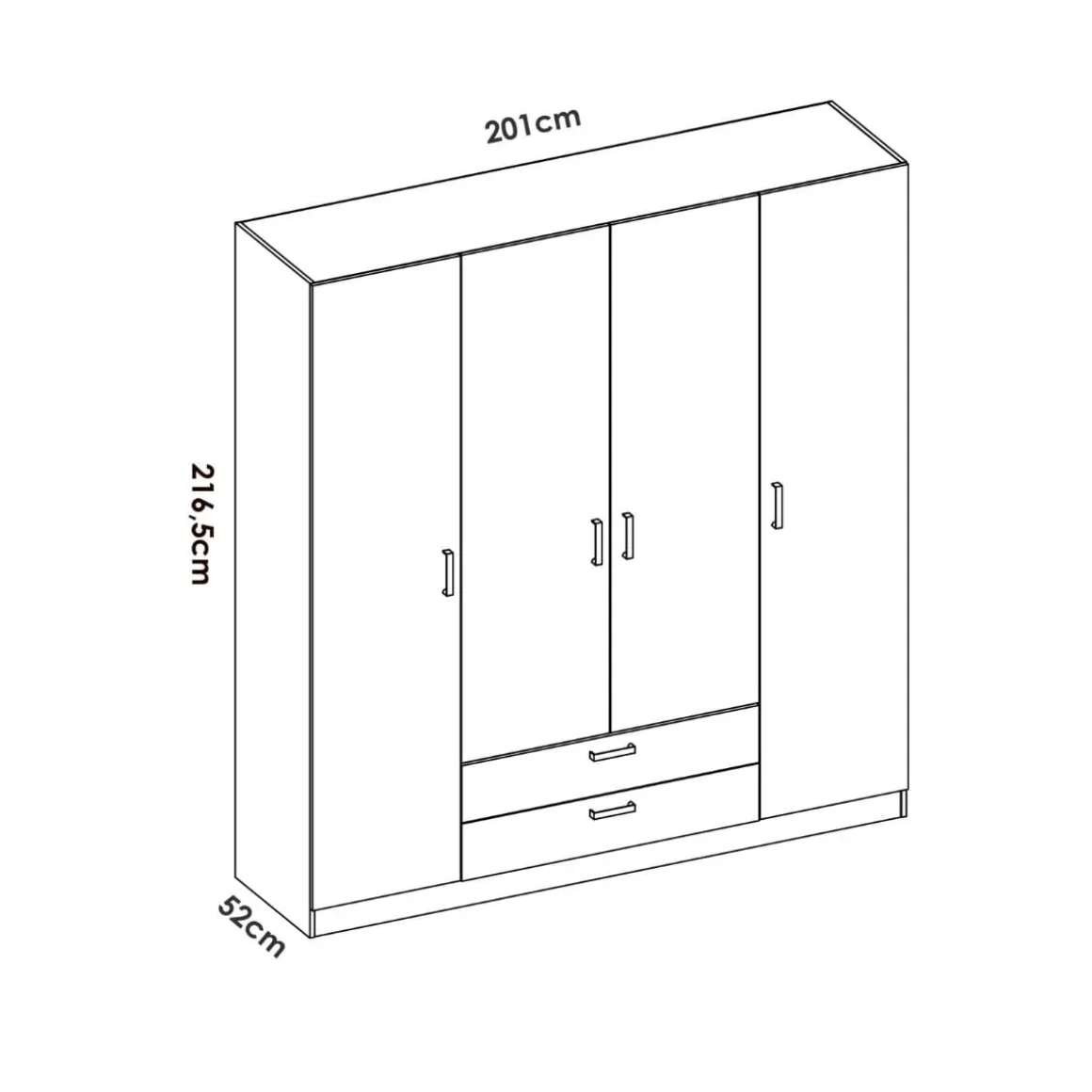 Armario Maxi 4 puertas + barra + 2 cajones + 9 compartimentos blanco 215x200x52 cm