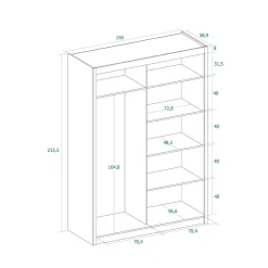 Armario Mijas 2 puertas correderas con espejo 215,5x150x58,9 cm