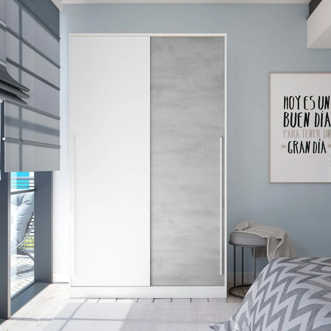 Armario Noon Plus 2 puertas correderas blanco/cemento 200x120x50 cm
