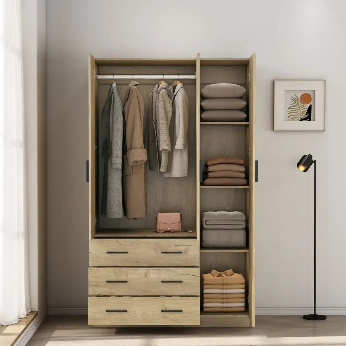 Armario Nortes 3 puertas con 3 cajones 200x120x58 cm