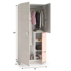 Armario Nube 3 puertas abatibles blanco/rosa/gris 200x90x52 cm