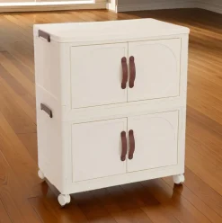 Armario organizador 2 niveles + 4 puertas y ruedas blanco/marrón 65,6x60x35 cm