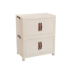 Armario organizador 2 niveles + 4 puertas y ruedas blanco/marrón 65,6x60x35 cm