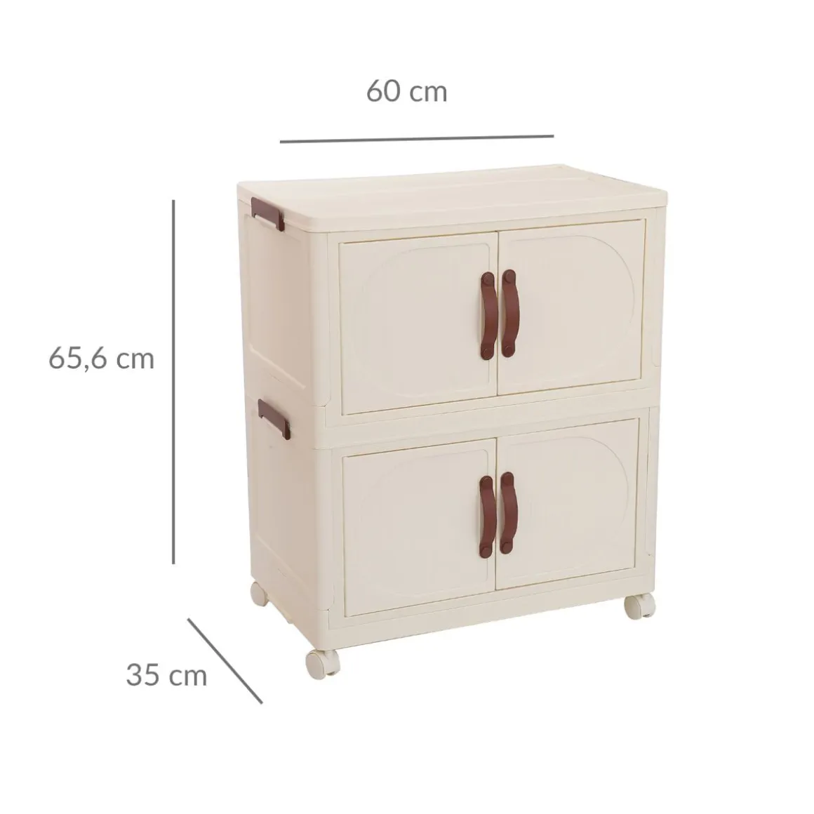 Armario organizador 2 niveles + 4 puertas y ruedas blanco/marrón 65,6x60x35 cm