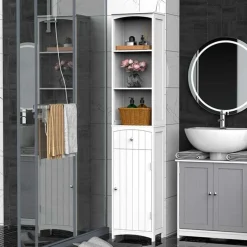 Armario para baño con estantes blanco 170x34x24 cm