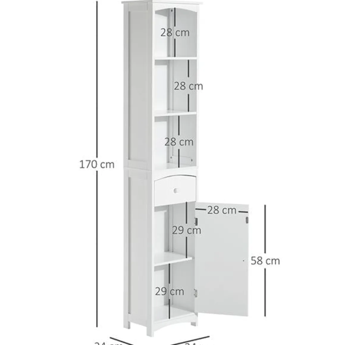 Armario para baño con estantes blanco 170x34x24 cm
