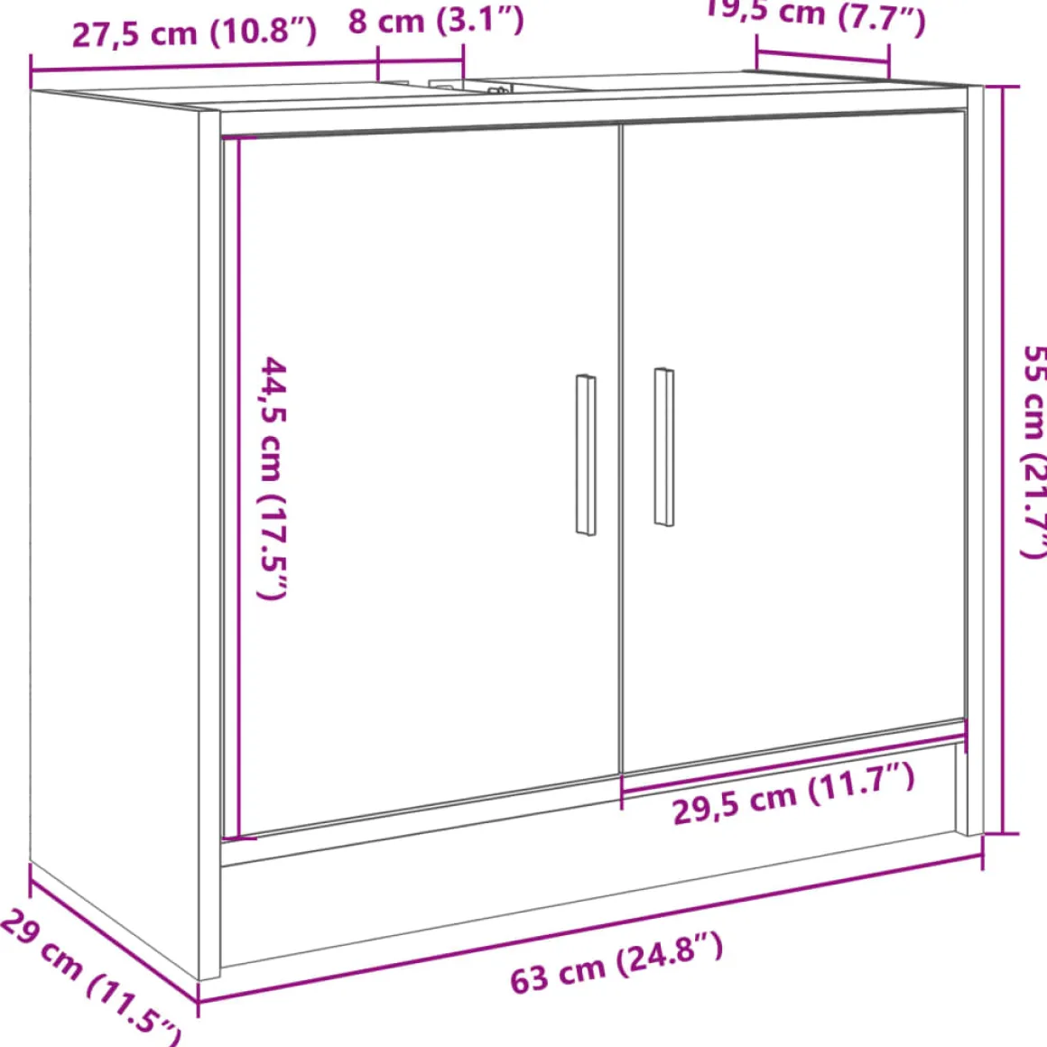 Armario para lavabo Duende 2 puertas blanco 55x63x29 cm