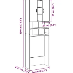 Armario para lavadora Nemo 2 puertas + 5 compartimentos 190x64x25,5 cm