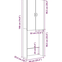 Armario para lavadora Pica 2 puertas 190x64x25,5 cm