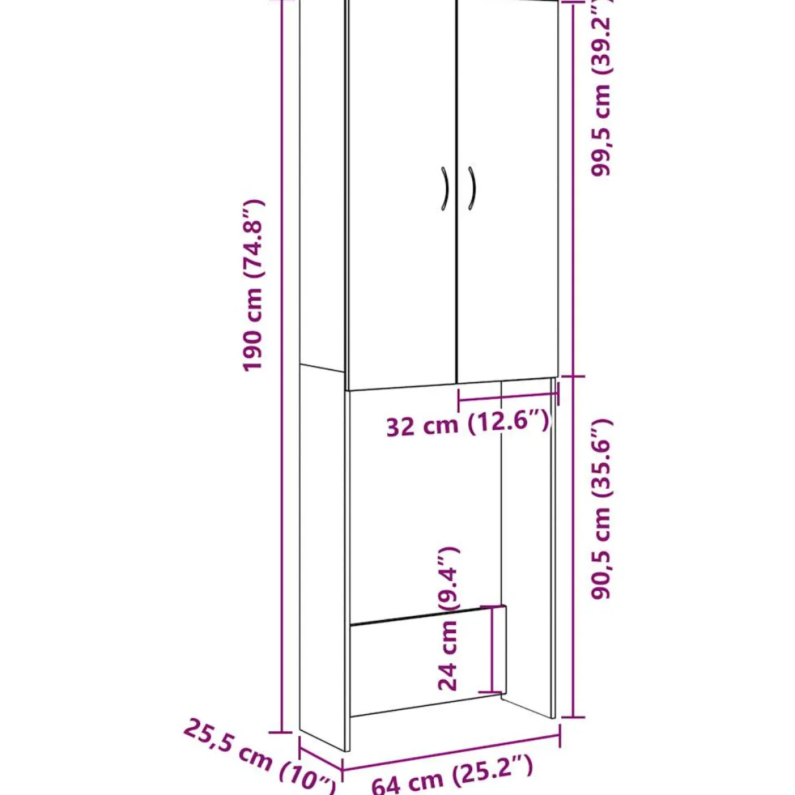 Armario para lavadora Pica 2 puertas 190x64x25,5 cm
