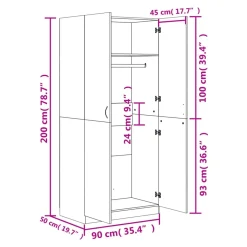 Armario Príncipe 2 puertas diseño minimalista 90x200x52 cm