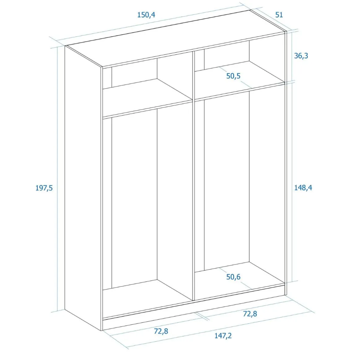 Armario River 4 puertas abatibles 197,5x150,4x52,6 cm