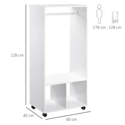 Armario ropero Adams Homcom con barra + 2 compartimentos blanco 128x60x40 cm