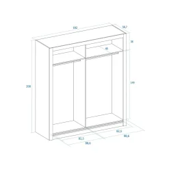 Armario Sava 2 puertas correderas con espejo 201x182x58,7 cm