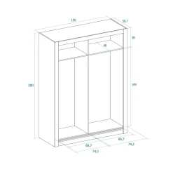 Armario Sava 2 puertas correderas 201x150,5x58,7 cm
