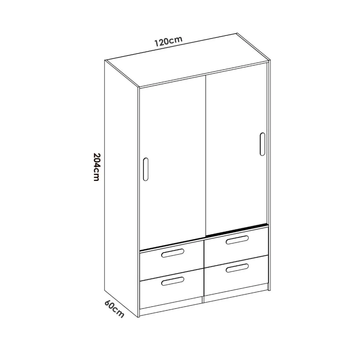 Armario Slide 2 puertas correderas + 4 cajones natural/blanco 204x120x60 cm