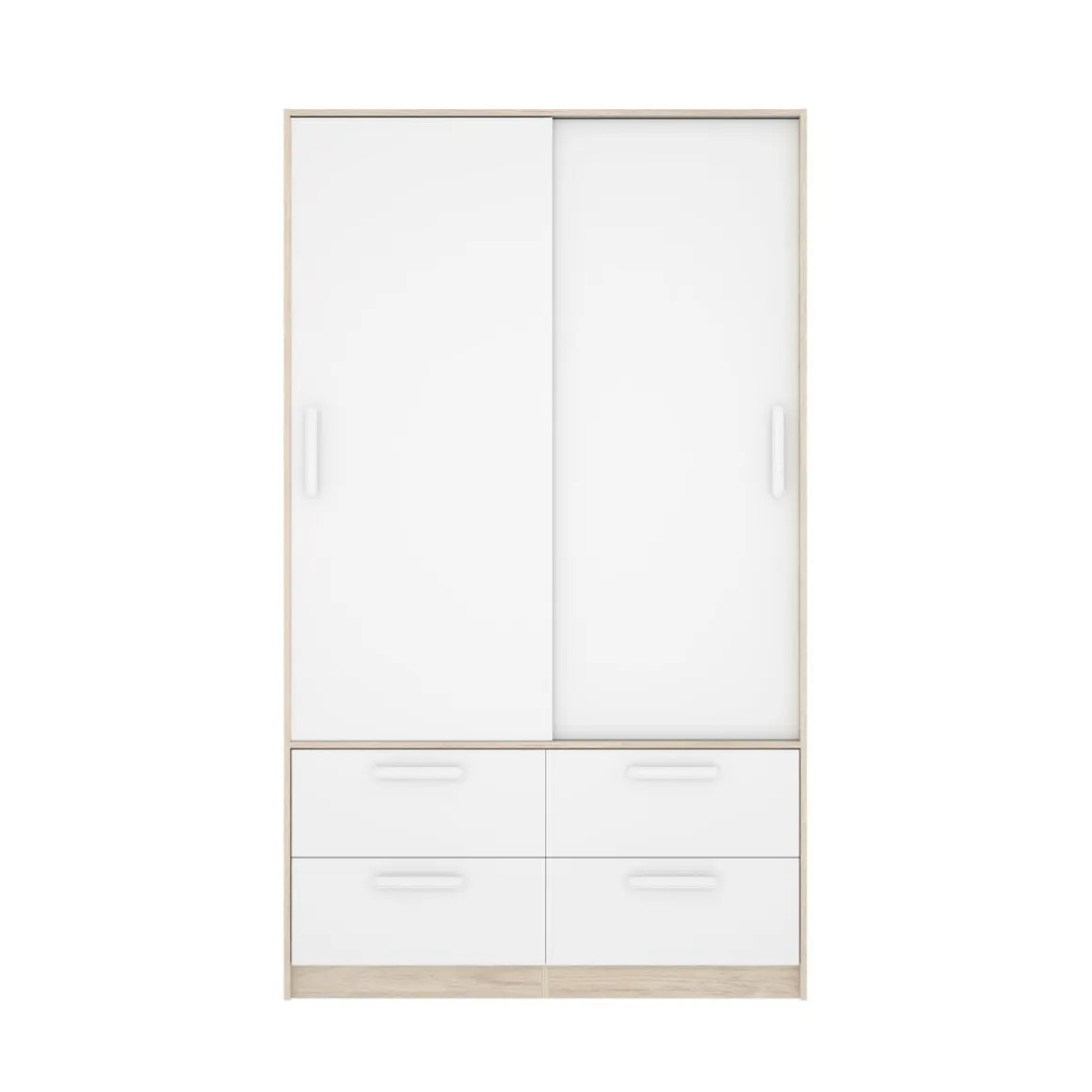 Armario Slide 2 puertas correderas + 4 cajones natural/blanco 204x120x60 cm