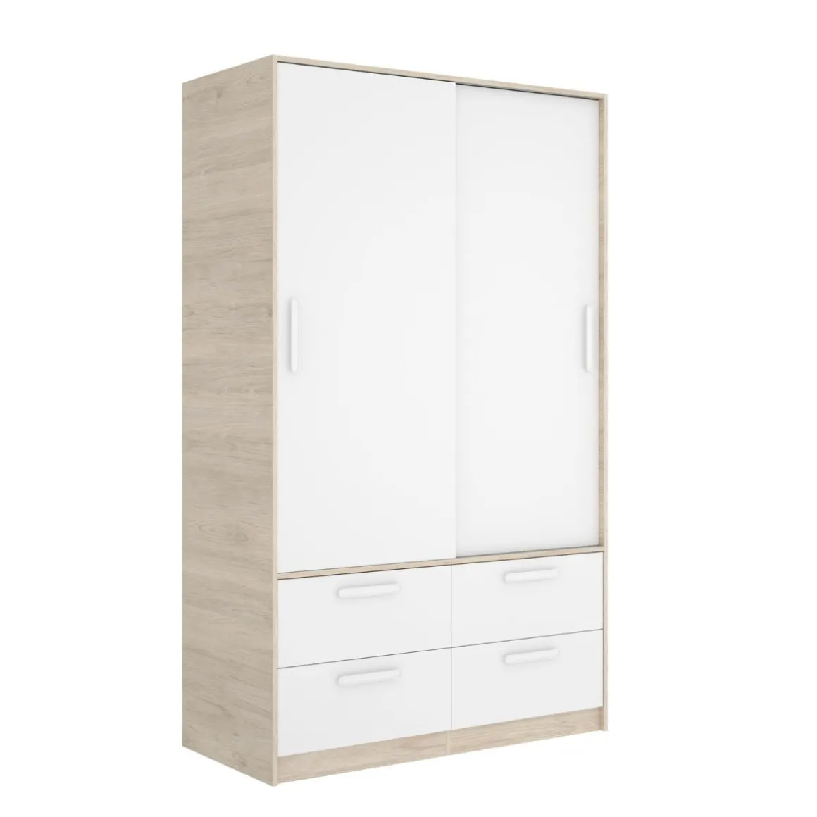 Armario Slide 2 puertas correderas + 4 cajones natural/blanco 204x120x60 cm