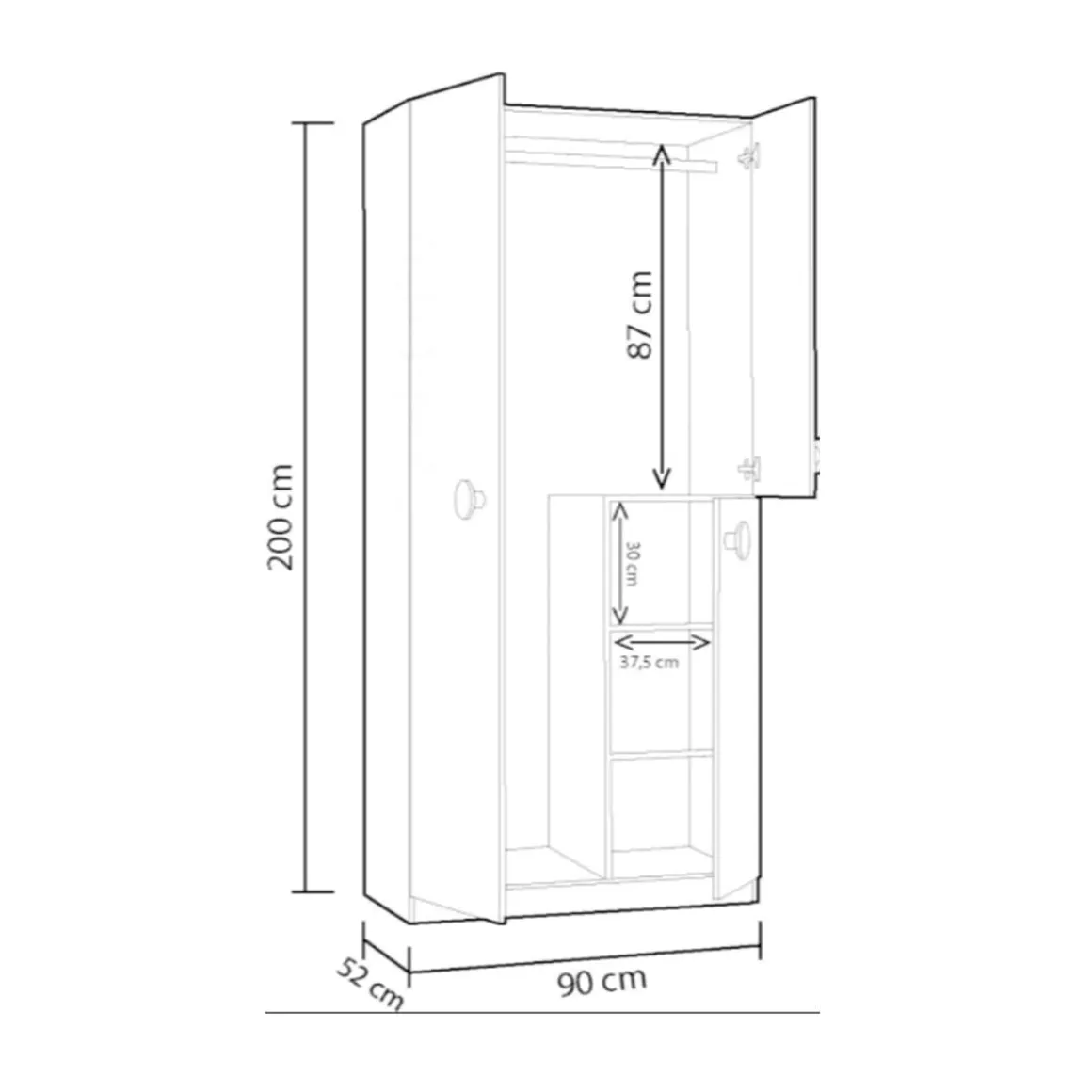 Armario Snuba 3 puertas juvenil blanco Alpes/verde acqua 200x90x52 cm
