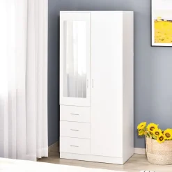 Armario Tasti Homcom 2 puertas con espejo + 3 cajones blanco 180x80x50 cm