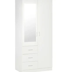 Armario Tasti Homcom 2 puertas con espejo + 3 cajones blanco 180x80x50 cm