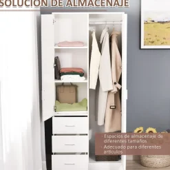 Armario Tasti Homcom 2 puertas con espejo + 3 cajones blanco 180x80x50 cm