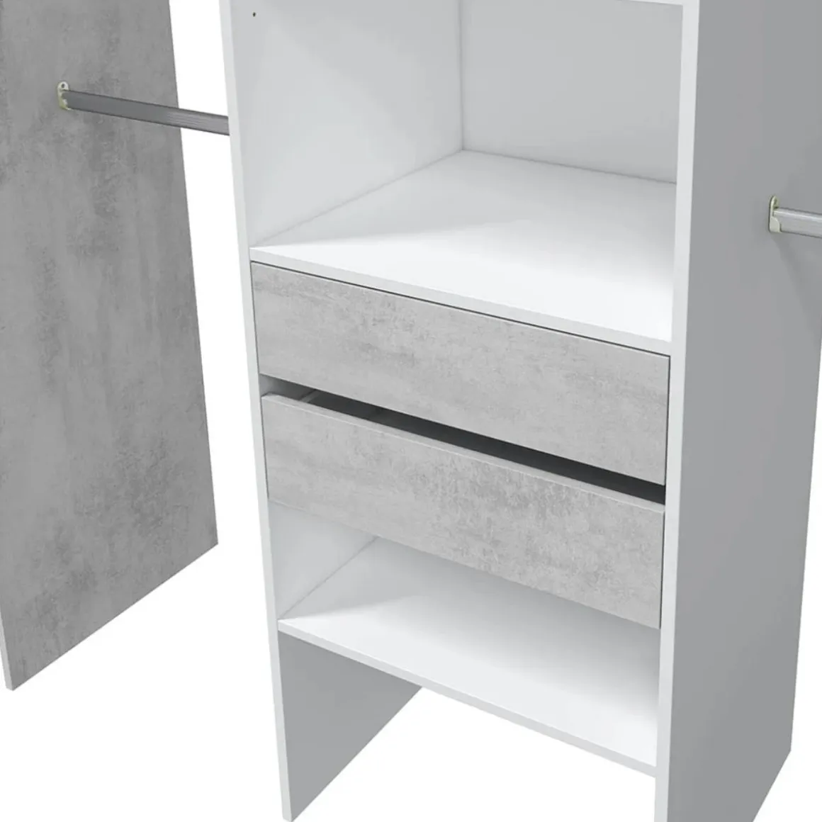 Armario vestidor Drest 4 barras para colgar + 4 estantes + 2 cajones blanco 202x179x50 cm