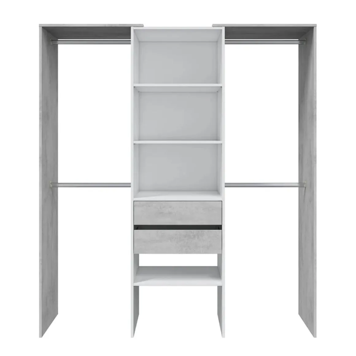 Armario vestidor Drest 4 barras para colgar + 4 estantes + 2 cajones blanco 202x179x50 cm