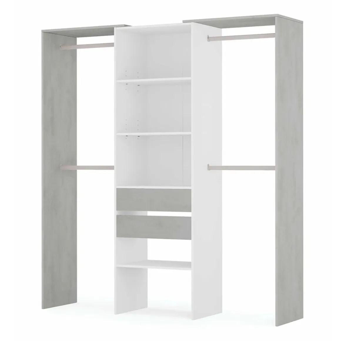 Armario vestidor Drest 4 barras para colgar + 4 estantes + 2 cajones blanco 202x179x50 cm