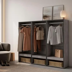 Armario vestidor Kroma 3 barras con 3 compartimentos 145x180x35 cm