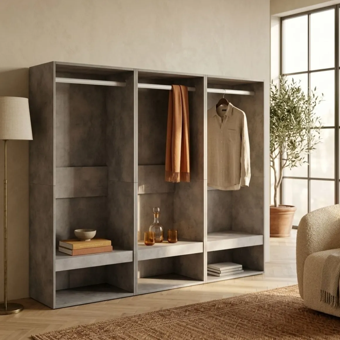 Armario vestidor Kroma 3 barras con 3 compartimentos 145x180x35 cm