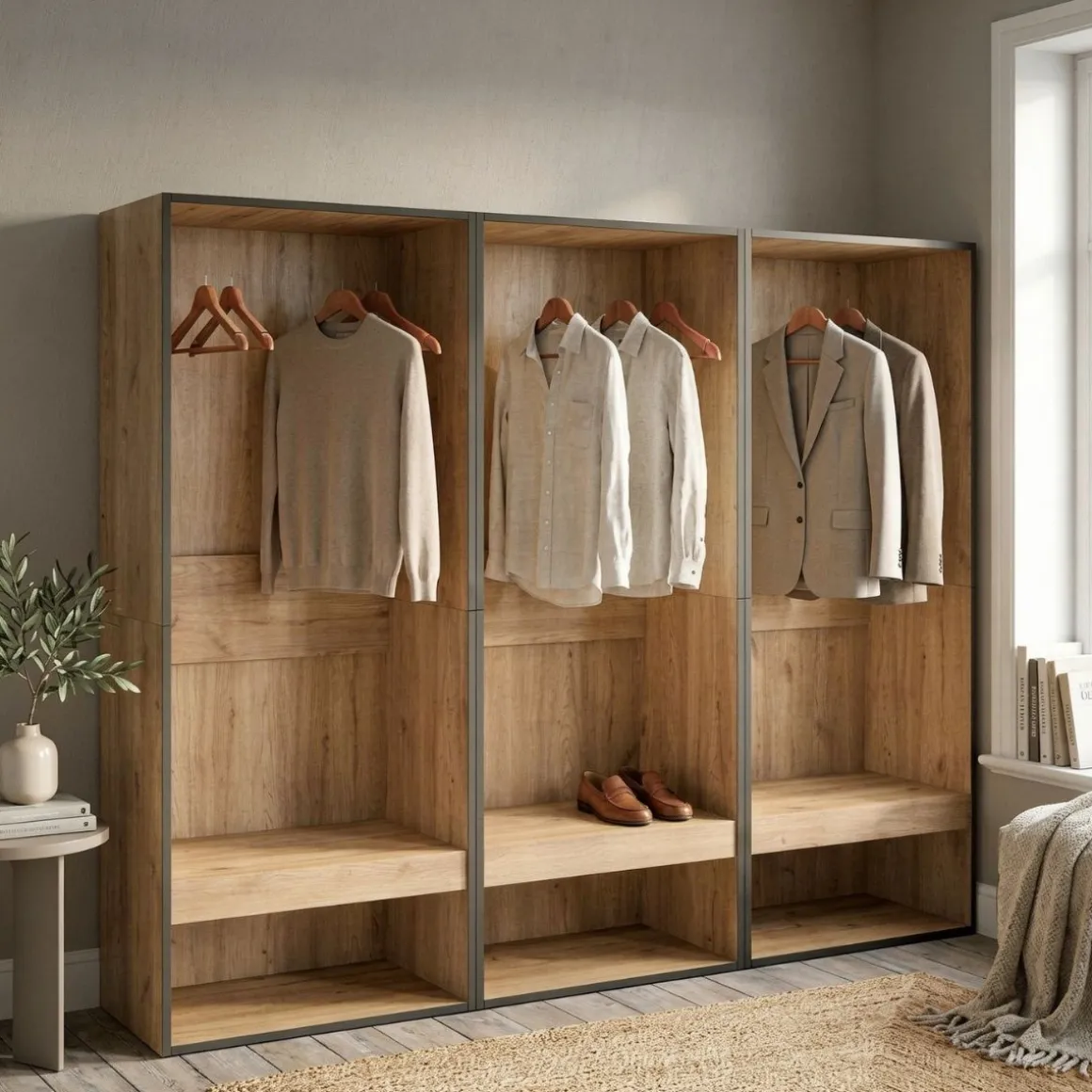 Armario vestidor Kroma 3 barras con 3 compartimentos 145x180x35 cm