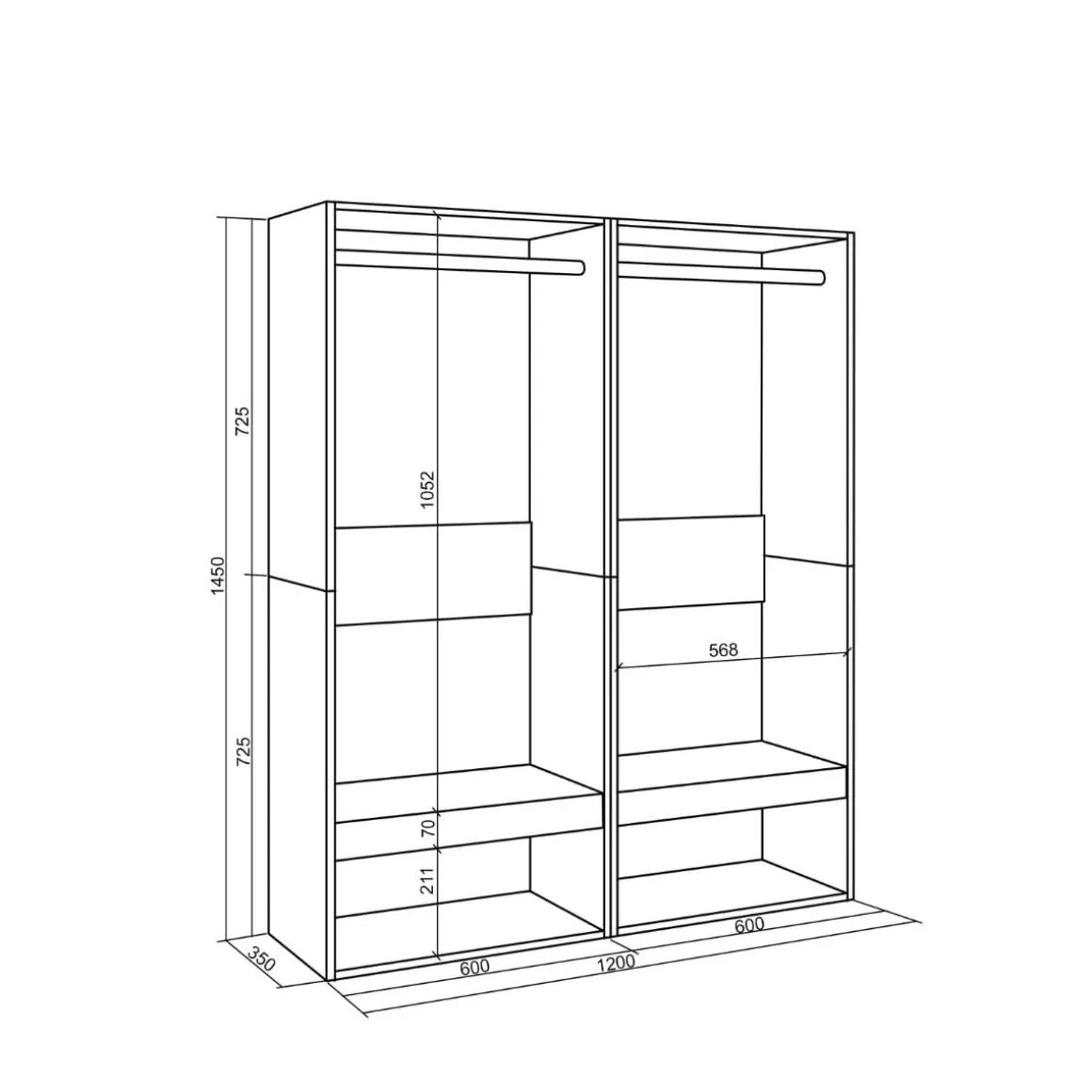 Armario vestidor Kroma con dos barras 145x120x35 cm