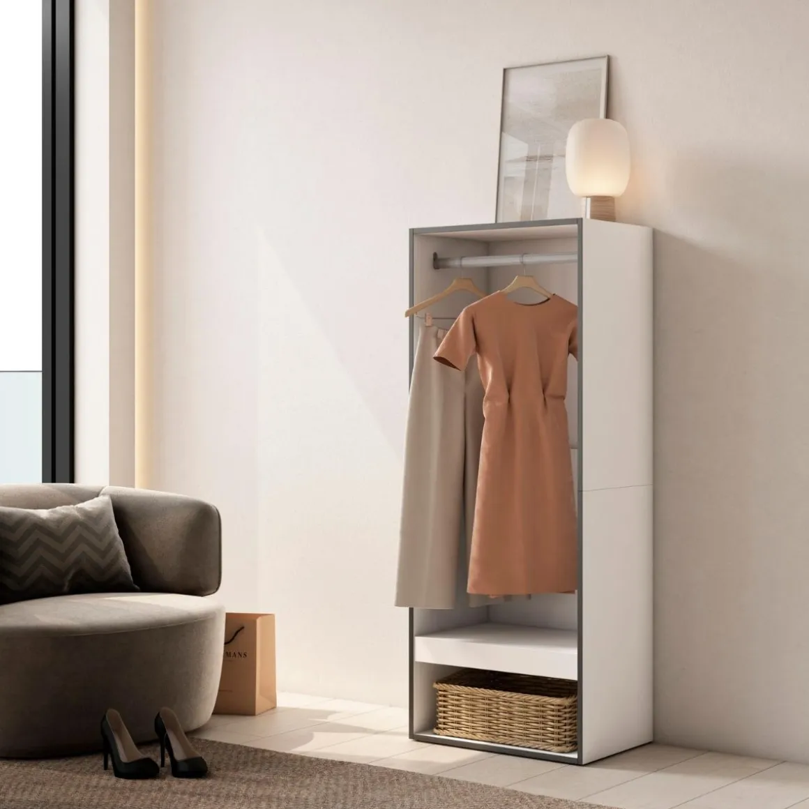 Armario vestidor Kroma módulo con barra y compartimento 145x60x35 cm