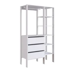 Armario vestidor Lunna 3 cajones + estantes+ barra blanco 181x100x45 cm