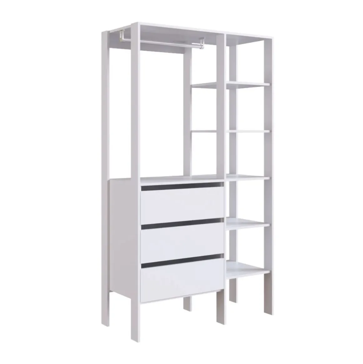 Armario vestidor Lunna 3 cajones + estantes+ barra blanco 181x100x45 cm