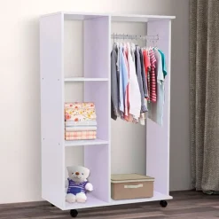 Armario vestidor madera con ruedas blanco 80x40x128 cm