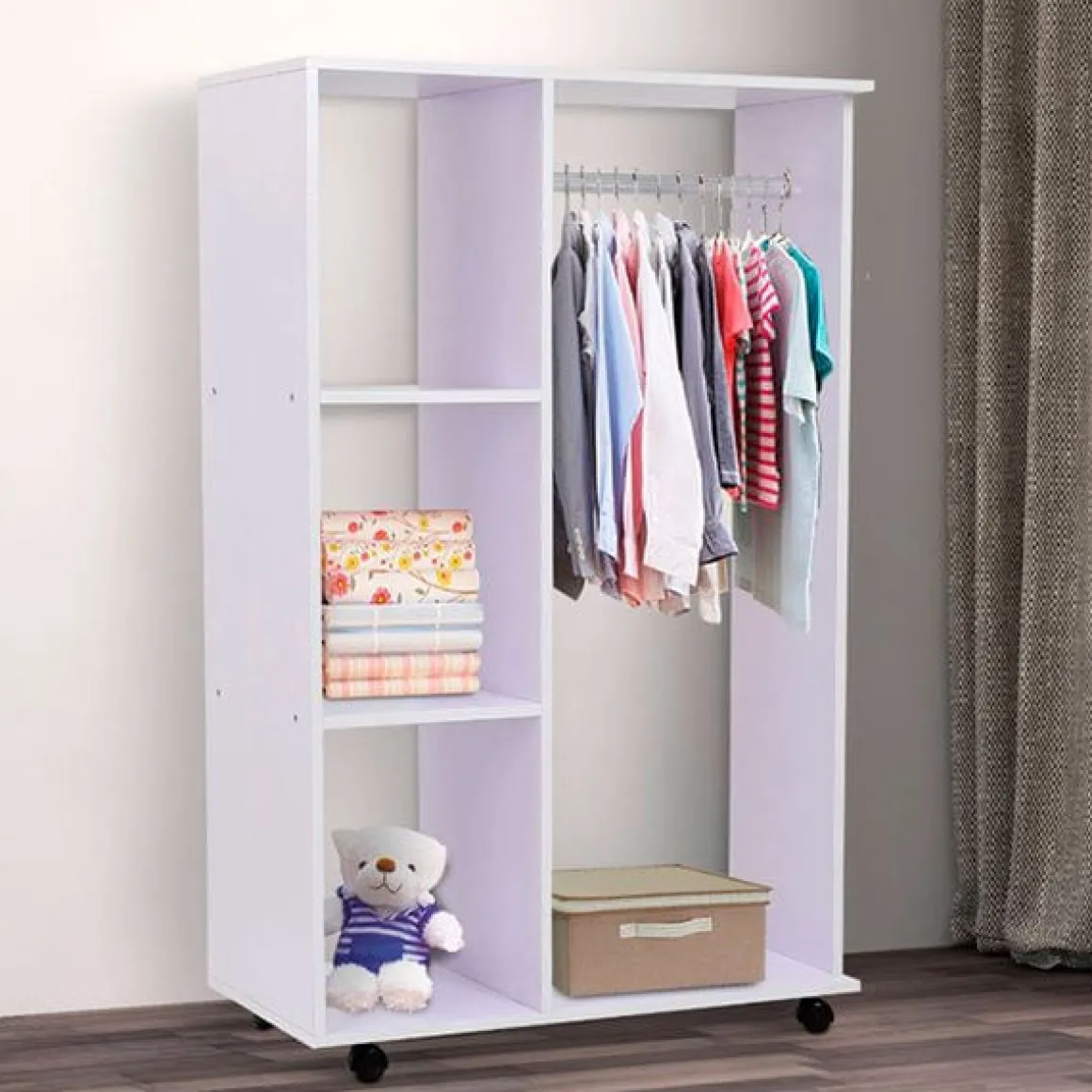 Armario vestidor madera con ruedas blanco 80x40x128 cm