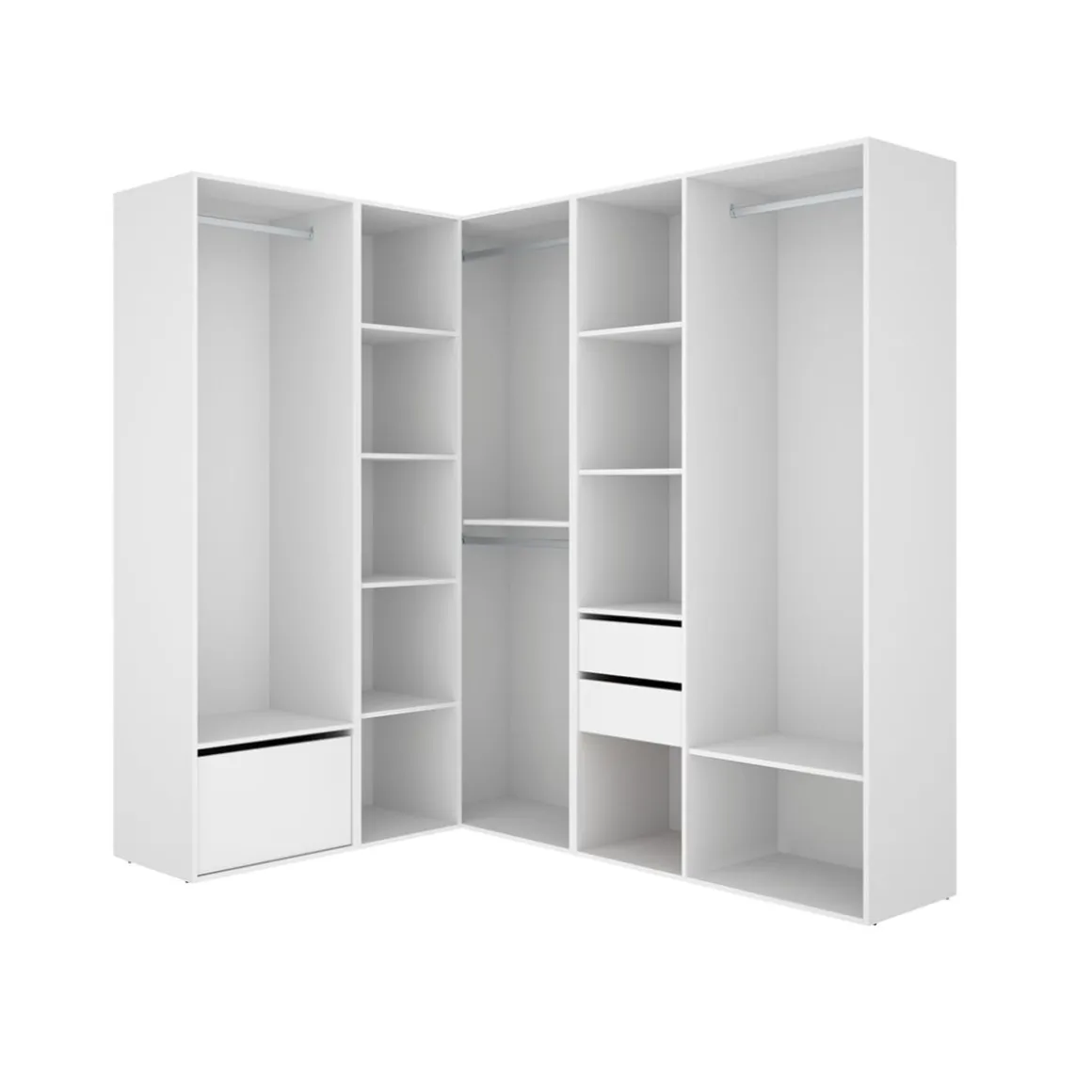 Armario vestidor Suit 4 barras con zapatero y compartimentos blanco/natural 205x182,5x144,5 cm