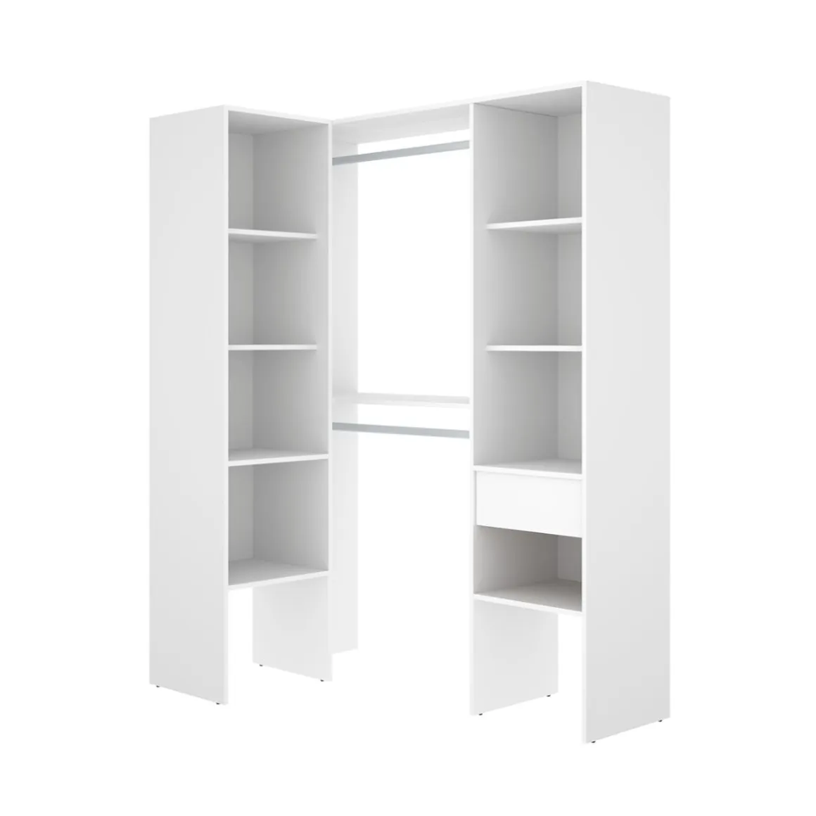 Armario vestidor Suit 2 barras con cajón y compartimentos blanco 185x126,3x79,5 cm