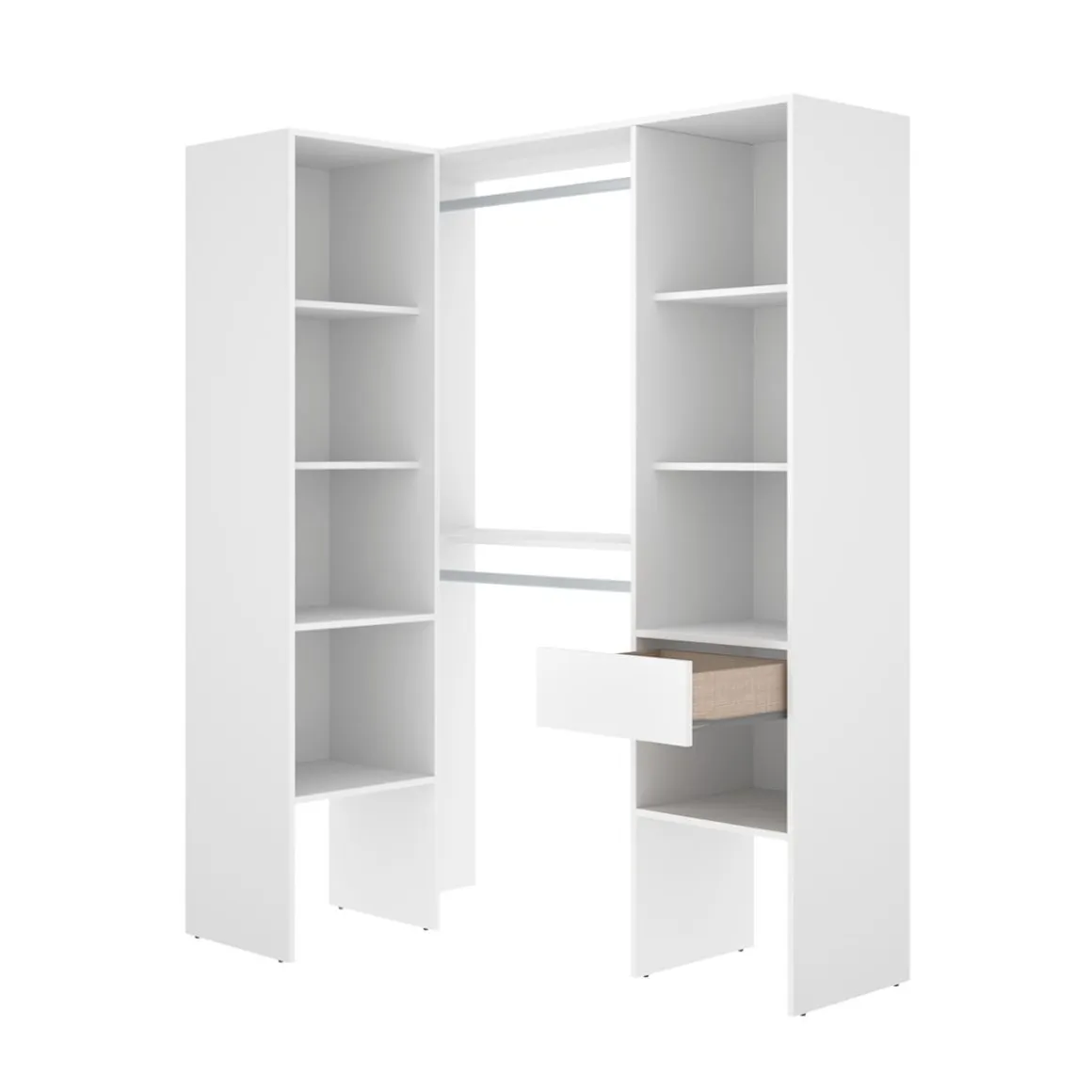 Armario vestidor Suit 2 barras con cajón y compartimentos blanco 185x126,3x79,5 cm