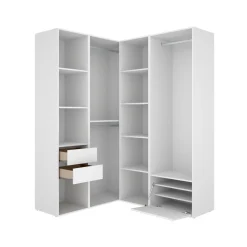 Armario vestidor Suit 3 barras con 2 cajones y zapatero blanco/natural 205x144,5x124 cm