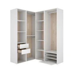 Armario vestidor Suit 3 barras con 2 cajones y zapatero blanco/natural 205x144,5x124 cm