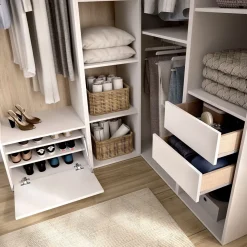 Armario vestidor Suit 3 barras con 2 cajones y zapatero blanco/natural 205x144,5x124 cm