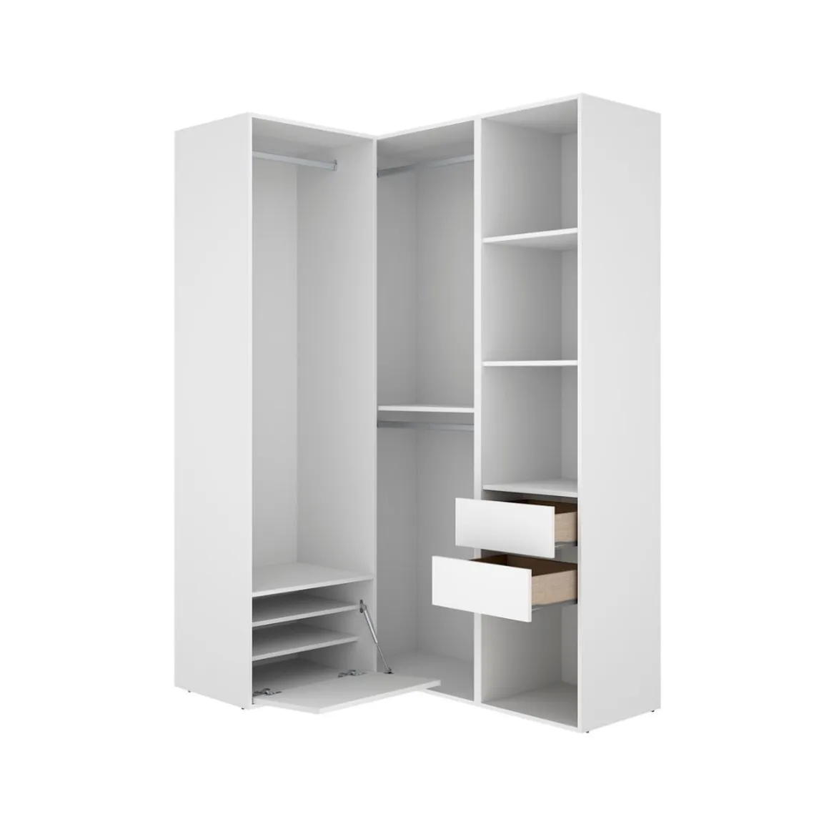 Armario vestidor Suit 3 barras con zapatero blanco/natural 205x124x105 cm