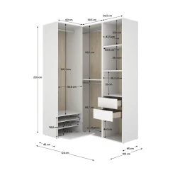 Armario vestidor Suit 3 barras con zapatero blanco/natural 205x124x105 cm
