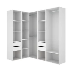 Armario vestidor Suit 3 barras con 4 cajones y compartimentos blanco/natural 205x182,5x124 cm