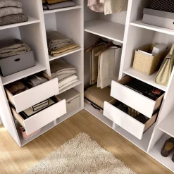 Armario vestidor Suit 3 barras con 4 cajones y compartimentos blanco/natural 205x182,5x124 cm