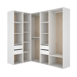 Armario vestidor Suit 3 barras con 4 cajones y compartimentos blanco/natural 205x182,5x124 cm